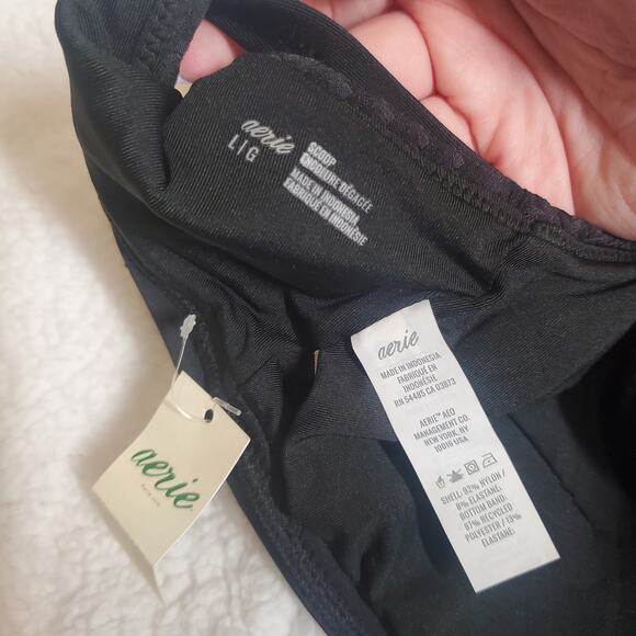 Aerie Black Swim Bikini FULL Set Scoop Top Solid Color Women's Large NEW - Picture 6 of 11